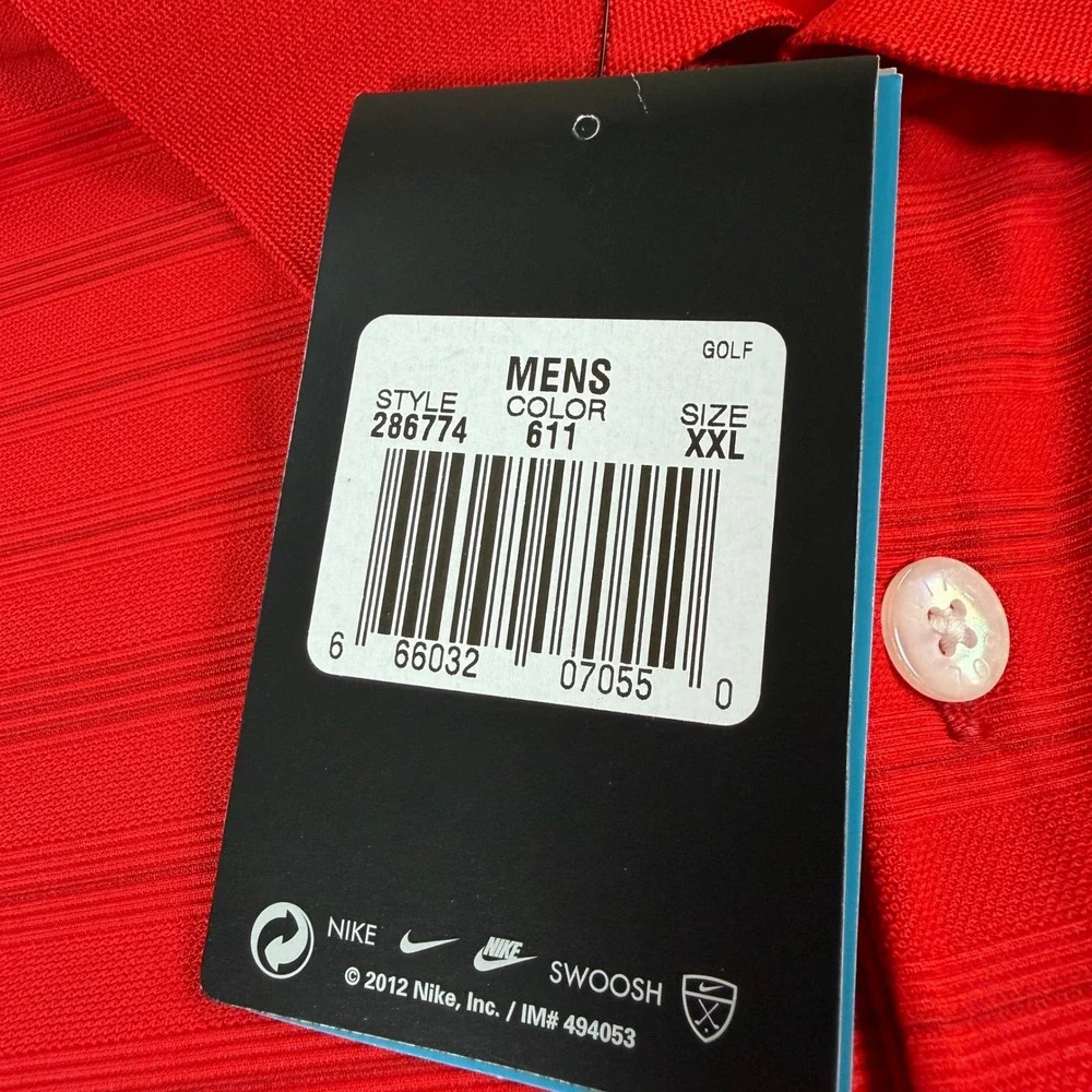 Nike Golf Mens XXL Dri-FIT Red Striped Short Sleeve Polo Shirt LOGO
